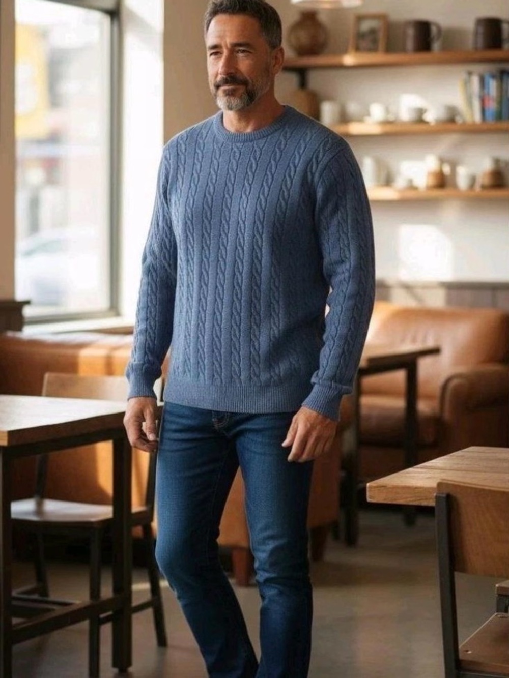 BROOKS BROTHERS Men’s Supima Cotton Blue Cable Knit Sweater Sz Medium